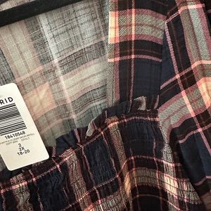 Torrid NWT navy plaid smocked babydoll long sleeve- size 2 (18-20)
